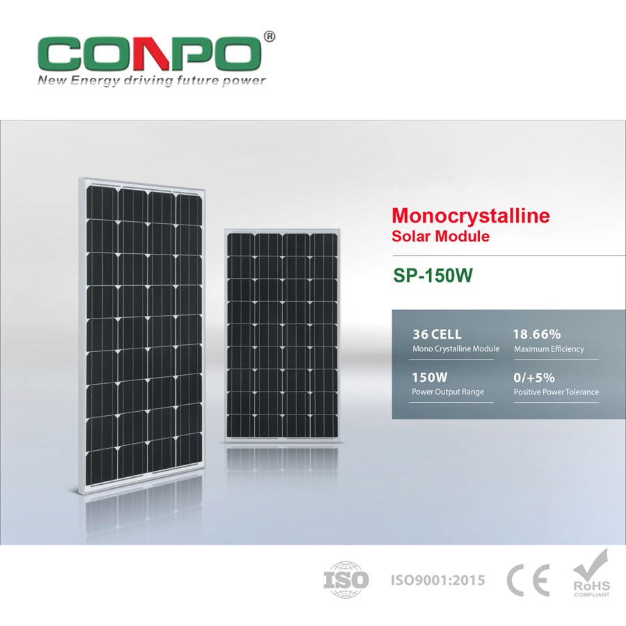 150W, 18V, Monocrystalline Solar Panel, PV Module