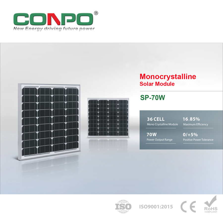 70W, 18V, Monocrystalline Solar Panel, PV Module