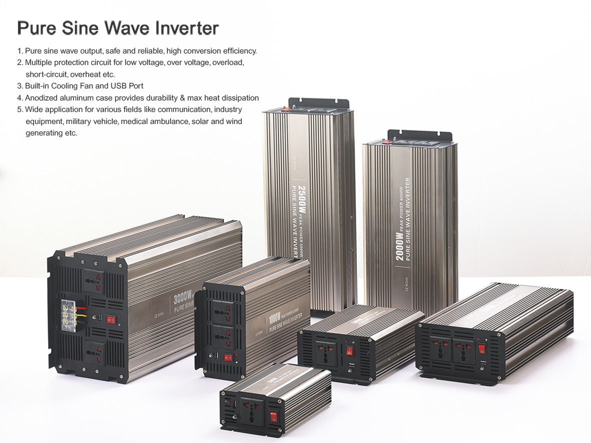300~8000W, DC12V or 24V, AC 220V, DC-AC Pure Sine Wave Inverter
