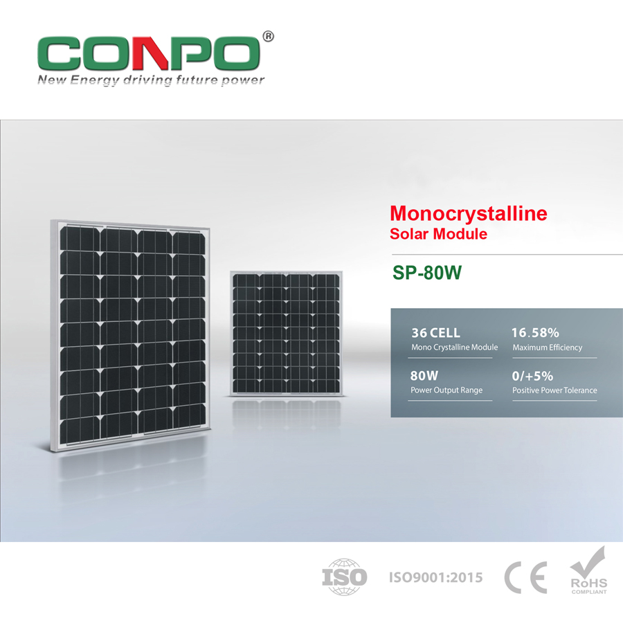 80W, 18V, Monocrystalline Solar Panel, PV Module