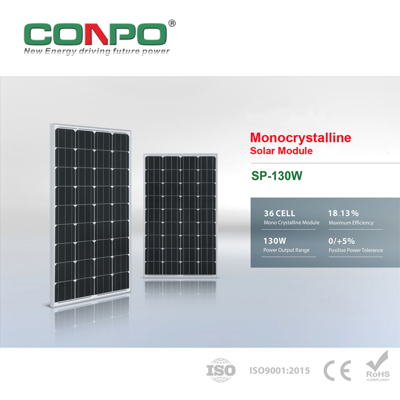 130W, 18V, Monocrystalline Solar Panel, PV Module