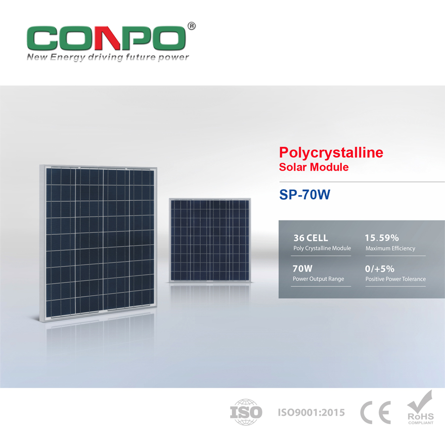 70W, 18V, Polycrystalline Solar Panel, PV Module